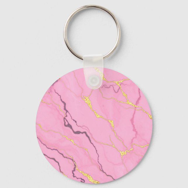 Chaveiro Padrão de Mármore Rosa com Veias Douradas (Frente)