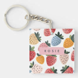 Chaveiro Padrão de morango de Fruta branca personalizado