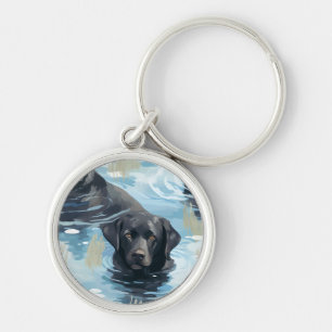 Chaveiro Padrão de Natação do Labrador Preto
