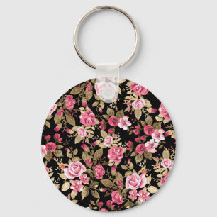 Chaveiro Padrão de ouro floral de primavera elegante
