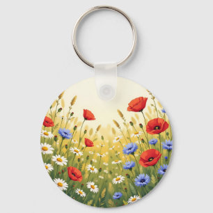Chaveiro Padrão de Papoula de Prado de Flor Silvestre