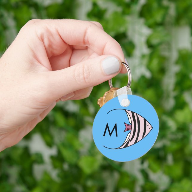 Chaveiro Padrão de peixe azul monograma (Mão)