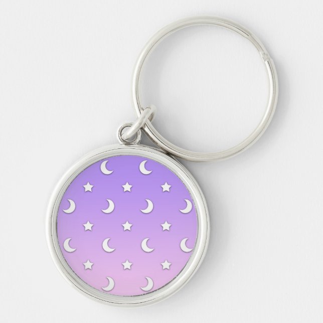 Chaveiro Padrão de Pequenas Estrelas e Luas Brancas (Frente)