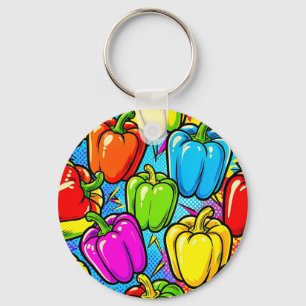 Chaveiro Padrão de Pimentões Pop Art