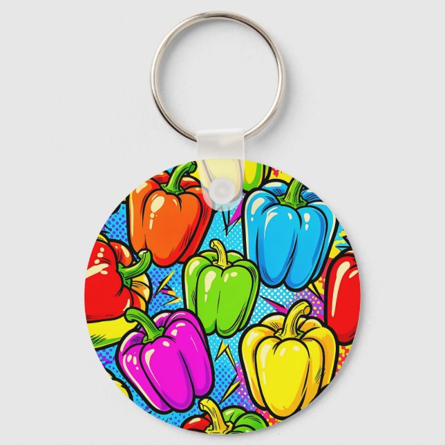 Chaveiro Padrão de Pimentões Pop Art (Frente)