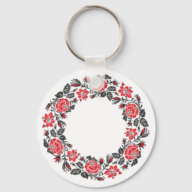 Chaveiro Padrão de pontos cruzados de Rosa vermelho e preto (Frente)
