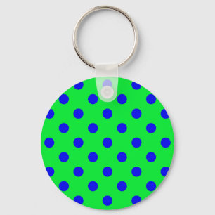 Chaveiro Padrão de Pontos Polka Azuis Sobre Verde