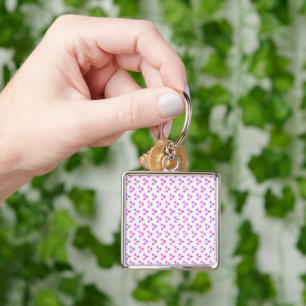Chaveiro Padrão de Repetição de Flores Cor-de-Rosa e Roxo E