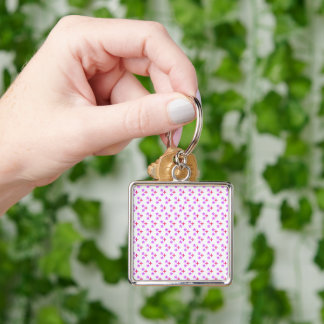 Chaveiro Padrão de Repetição de Flores Cor-de-Rosa e Roxo E