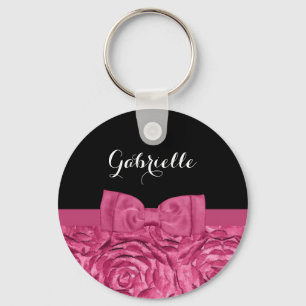 Chaveiro Padrão de Rosa preto e rosa do Arco bonito com nom