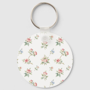 Chaveiro Padrão de Rosas Cor-de-Rosa em Aquarela Romântica