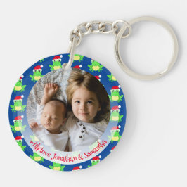 Chaveiro Padrão de Santa Hat do Sapo Azul da Foto de Natal