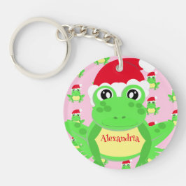 Chaveiro Padrão de Santa Hat do Sapo Rosa de Natal