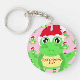 Chaveiro Padrão de Santa Hat do Sapo Rosa de Natal