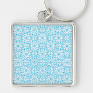 Chaveiro Padrão de Simetria Geométrica Azul Branco Luz Bril