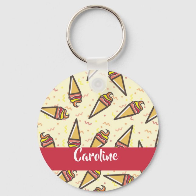 Chaveiro Padrão de sorvete de nome personalizado (Frente)