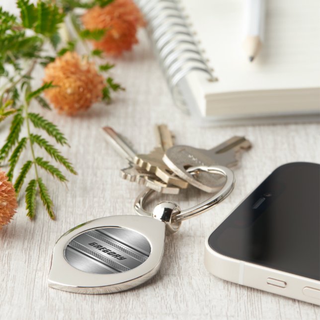 Chaveiro Padrão de Stripes Silver Faux Masculina (Lateral)