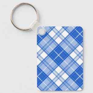 Chaveiro Padrão de Tartan Branco Azul Escuro yxm0uat9 na di