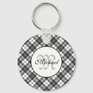 Chaveiro Padrão de Tartan Gratuito Gratuito Monograma Branc