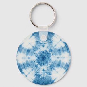 Chaveiro Padrão de Tinta Amarrada Shibori Azul Índigo