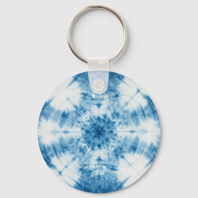 Chaveiro Padrão de Tinta Amarrada Shibori Azul Índigo (Frente)