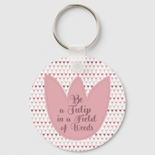 Chaveiro Padrão de Tulipas Rosa Simples