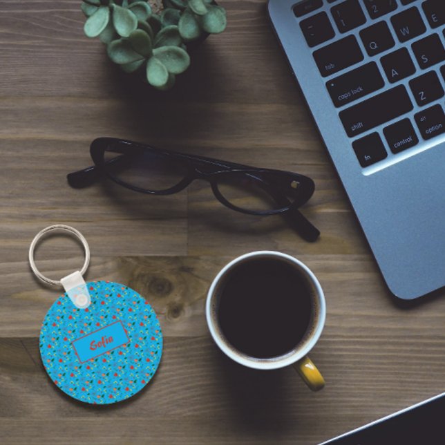 Chaveiro Padrão de turquesa floral flores silvestres nome C (Criador carregado)