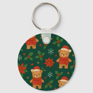 Chaveiro Padrão de Ursinho de Natal – Festa Verde Fofa de N