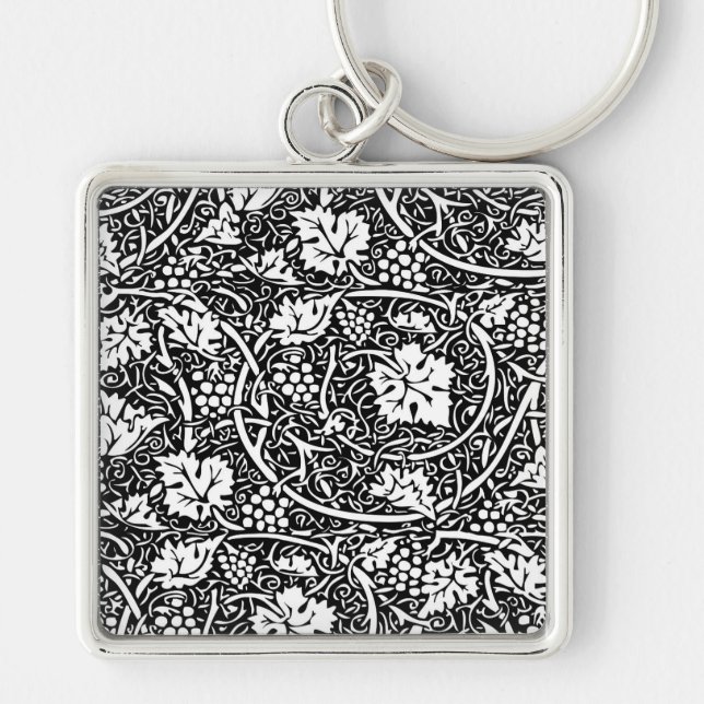 Chaveiro Padrão de videira preta e branca de William Morris (Frente)