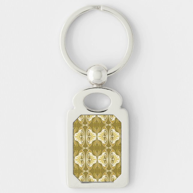 Chaveiro Padrão de wallpaper Art Deco - ouro e branco (Frente)
