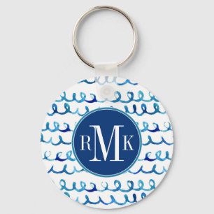 Chaveiro Padrão de Wavy de Cor Azul Pintado à Mão