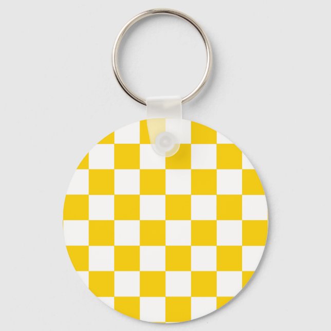 Chaveiro Padrão de Xadrez Amarelo e Branco (Frente)