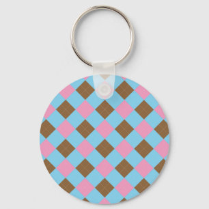 Chaveiro Padrão de xadrez azul, castanho e rosa