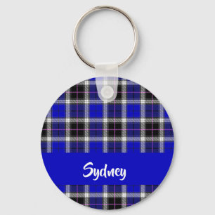 Chaveiro Padrão de xadrez azul de nome personalizado