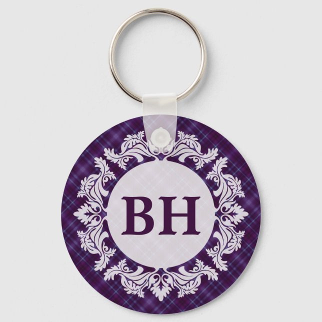 Chaveiro Padrão de Xadrez de Tartan Roxo (Frente)