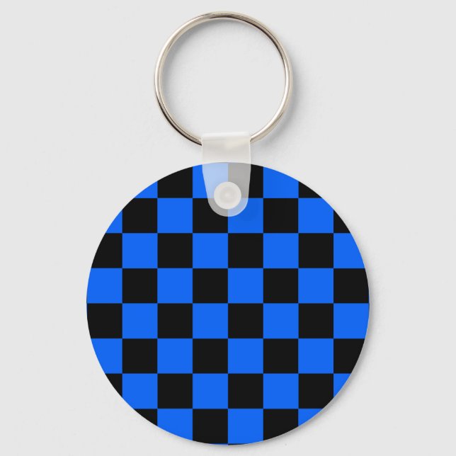 Chaveiro Padrão de Xadrez Preto Azul (Frente)