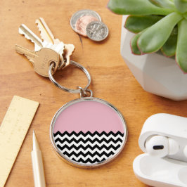 Chaveiro Padrão de ziguezague preto e branco, Chevron, rosa
