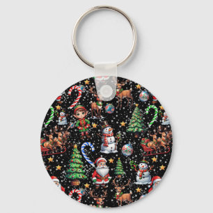 Chaveiro Padrão Decorativo de Natal com Fundo Preto