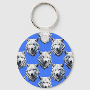 Chaveiro Padrão Design Azul da Cabeça do Lobo Branco