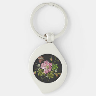 Chaveiro Padrão do bordado floral elegante em preto