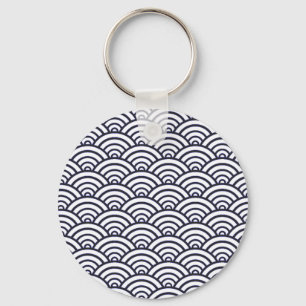 Chaveiro Padrão do oceano Japonês Azul e Branco
