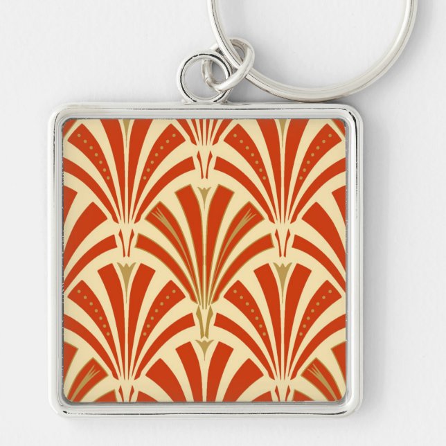 Chaveiro Padrão do ventilador Art Deco - laranja-mandarina (Frente)
