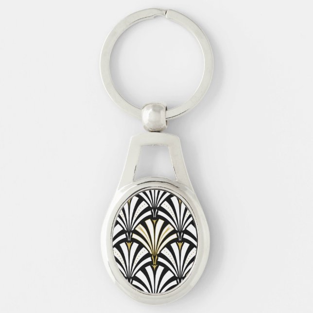 Chaveiro Padrão do ventilador Art Deco - preto e branco (Frente)
