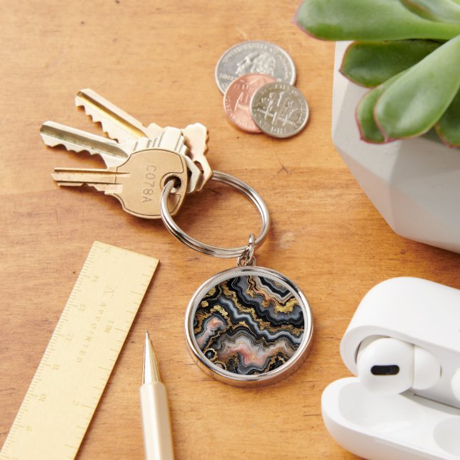 Chaveiro Padrão Dourado de mármore branco-rosa-preto-chic (Mesa)