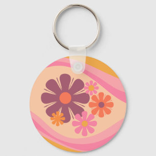 Chaveiro Padrão Flor Retro-Sonho Flor Cor-de-Rosa Cor-de-Ro