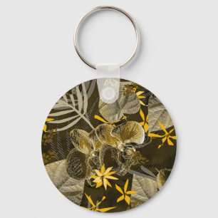 Chaveiro Padrão floral amarelo-acastanhado de aquarelas.