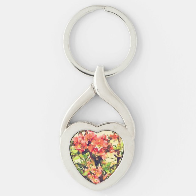 Chaveiro Padrão Floral Aquarela Rosa Vermelho 1 (Frente)