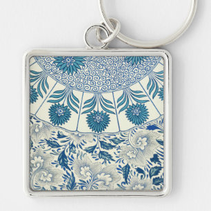 Chaveiro Padrão Floral Azul Design Asiático Antiquado