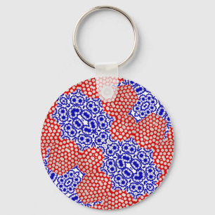 Chaveiro Padrão Floral Azul Vermelho Bolinhas Branco Lacy