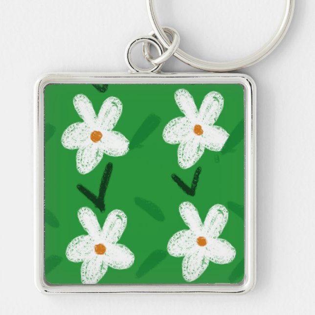 Chaveiro Padrão Floral Branco Padrão Flor Aest (Frente)